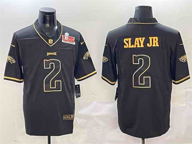 Men's Philadelphia Eagles #2 Darius Slay Jr. Black/Gold 2025 Super Bowl LIX Patch Vapor Untouchable Limited Stitched Football Jersey